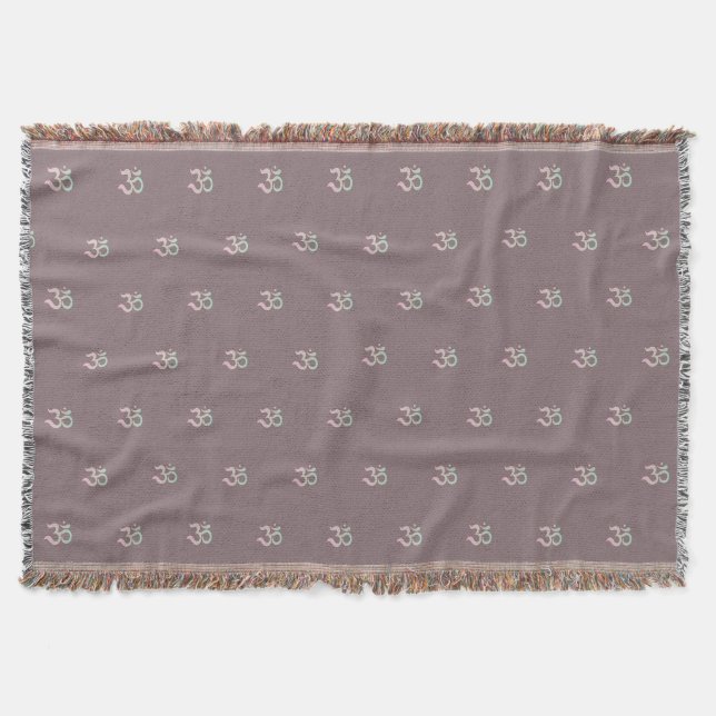 Zen Om symbol pattern Sanskrit pastel pink blanket (Front)