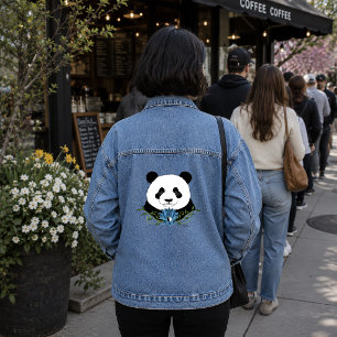 Zen Panda Bear Blue Lotus Yin Yang Green Denim Jacket