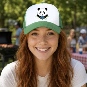 Zen Panda Bear Blue Lotus Yin Yang Green Trucker Hat