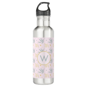 Zen Pastel Pink Botanical Pattern Monogram  710 Ml Water Bottle