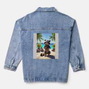 Zen Rascal: Raccoon Yoga at Sunset Denim Jacket