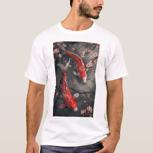 Zen Red Koi Fish and Cherry Blossom Pond T-Shirt