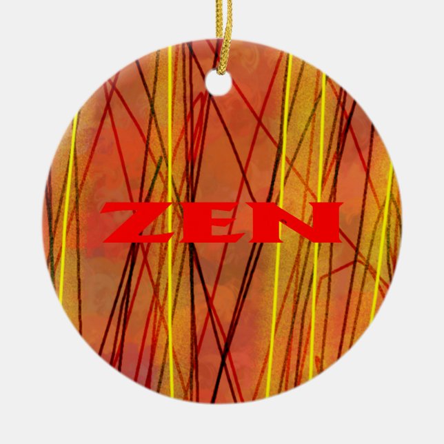 Zen red wire round ceramic ornament (Front)