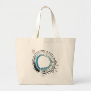Zen Reverence,  Enso[blue, black, silver tones] Large Tote Bag