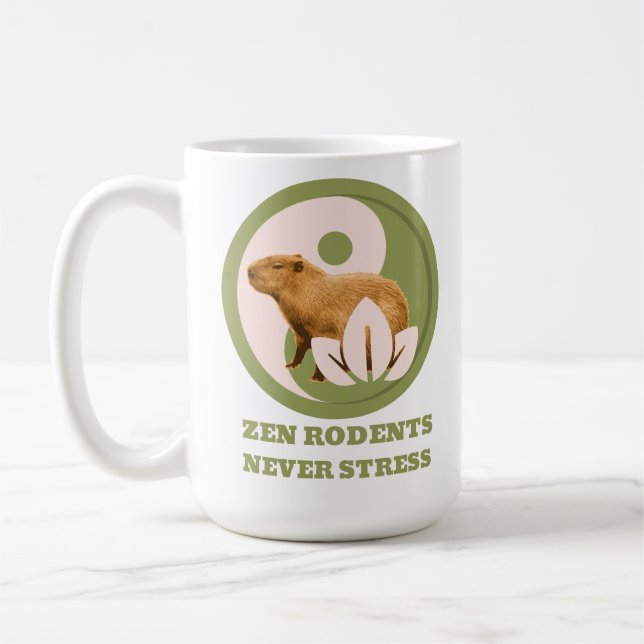 Zen Rodents Never Stress Capybara Humour Coffee Mug (Left)