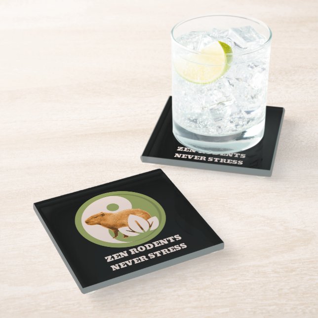 Zen Rodents Never Stress Capybara Humour Glass Coaster (Angled)