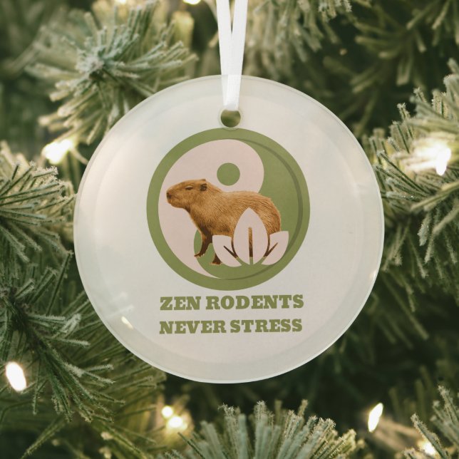 Zen Rodents Never Stress Capybara Humour Glass Tree Decoration (Insitu)