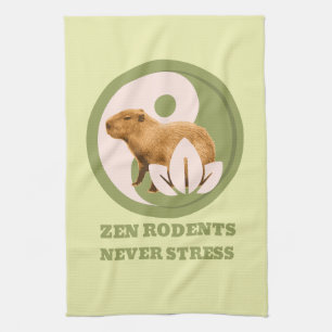 Zen Rodents Never Stress Capybara Humour Tea Towel