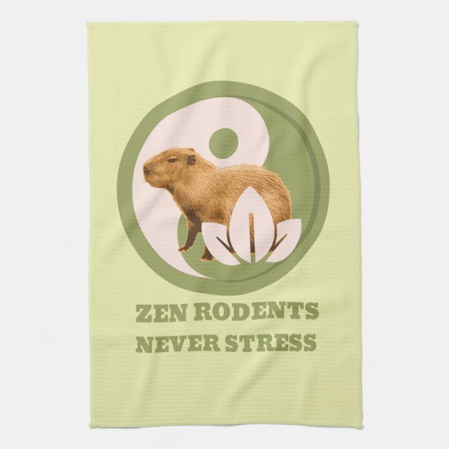 Zen Rodents Never Stress Capybara Humour Tea Towel (Vertical)