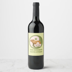 Zen Rodents Never Stress Capybara Humour Wine Label