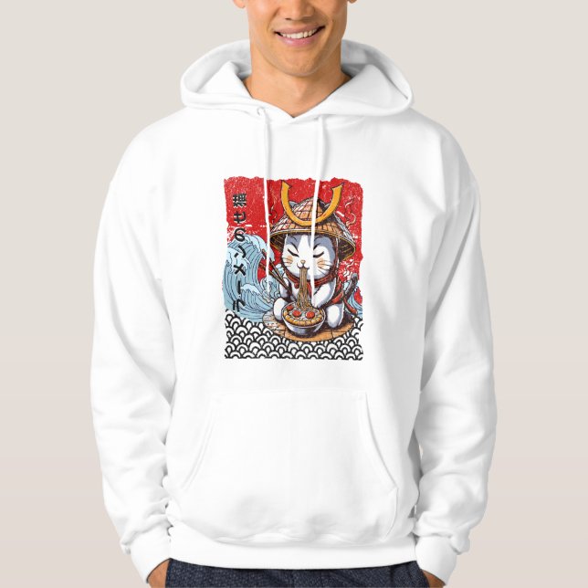Zen Samurai Cat Noodle Delight Hoodie (Front)