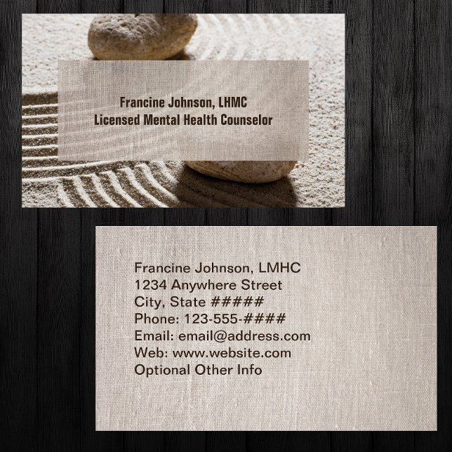 Zen Sand Labrynth and Stones with Faux Linen  Business Card (Creator Uploaded)