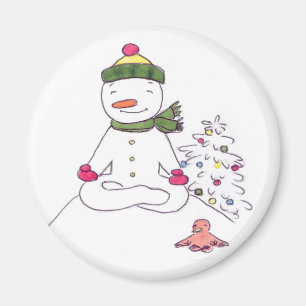 Zen Snowman, Yoga Snowman Magnet