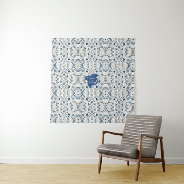 ZEN:Soft Blue & White Serenity Customizable Tapestry (In Situ)