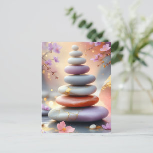 Zen Spiritual Stones Balance Floral Art Postcard