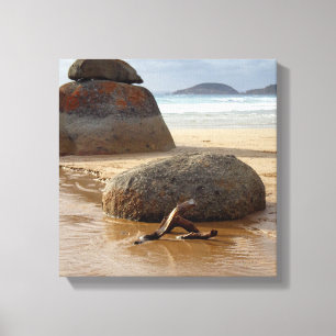 Zen Stacked Boulders on Beach Canvas Print