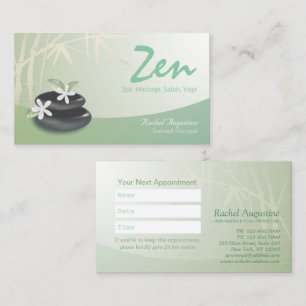 ZEN Stone Bamboo SPA Massage Therapist Appointment Card