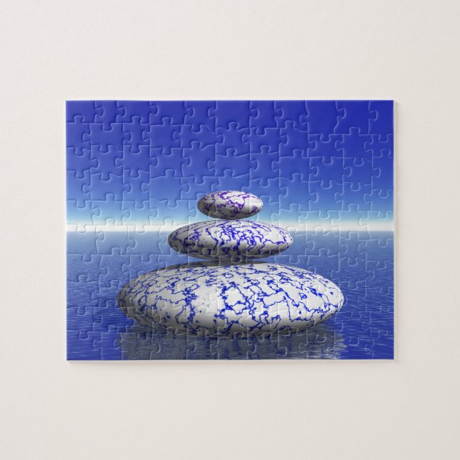 Zen Stone Blue Purple Ocean Love Peace Inspiration Jigsaw Puzzle (Horizontal)