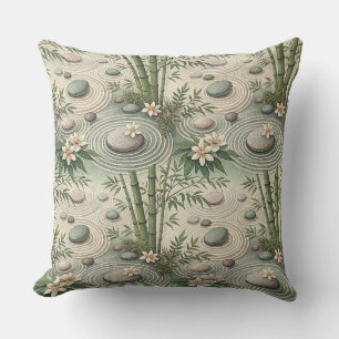 Zen Stone & Green Japanese Bamboo Floral Pattern Cushion