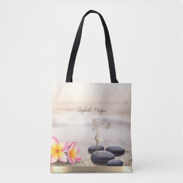 Zen Stones,Flowers,Gold Tree Women Silhouette   Tote Bag (Front)