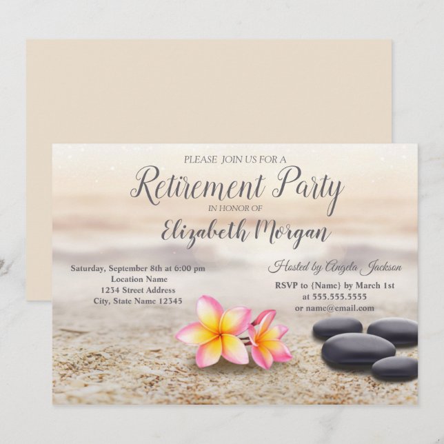 Zen Stones,Flowers Retirement Party  Invitation (Front/Back)