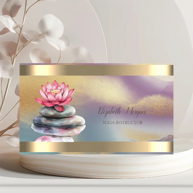 Zen Stones Lotus Gold Stripe Colourful Yoga  Business Card (Creator Uploaded)