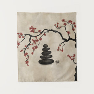 Zen stones Sakura Tree Tapestry
