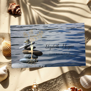 Zen Stones,Sea,Gold Tree Silhouette Business Card