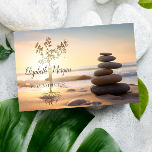 Zen Stones,Sunrise,Gold Tree Silhouette Business Card
