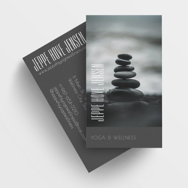 Zen Stones Yoga & Wellness Black and White  Busine Business Card (Creator Uploaded)