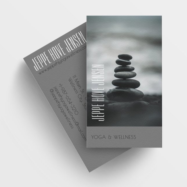 Zen Stones Yoga & Wellness Grey and White Business Card (Creator Uploaded)