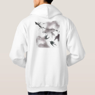 Zen Storm & Swallows: Japanese Sumi-e Art Hoodie