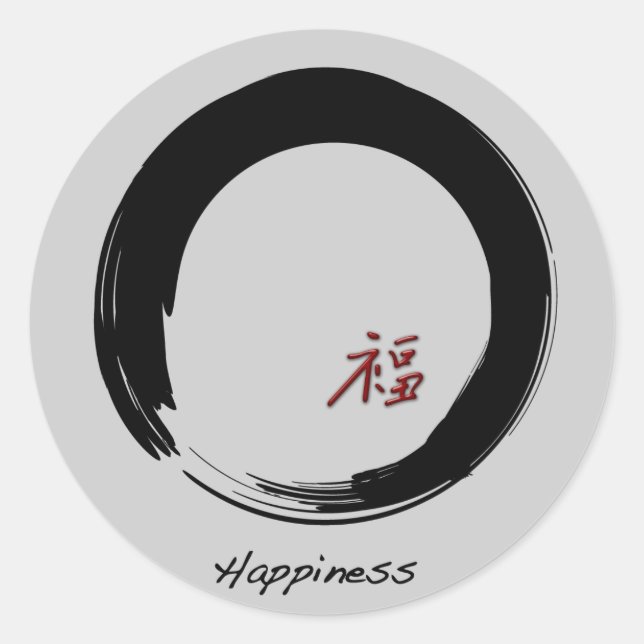 Zen Symbol with Happiness Character Classic Round Sticker (Front)