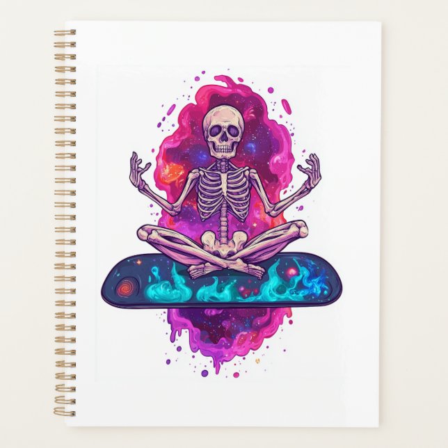 Zen to the Bone � Funny Space Yoga Skeleton Planner (Front)
