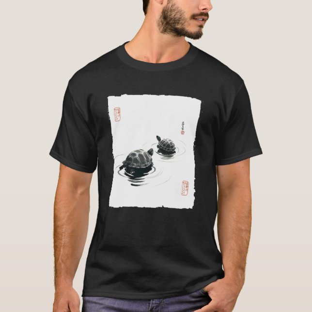 Zen Turtles Japanese Sumi-e Ink Wash Painting Harm T-Shirt (Front)