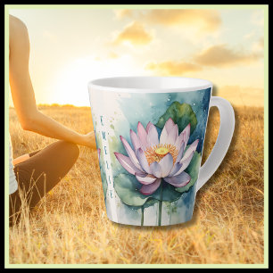 Zen Vibe Watercolor Pink Lotus Flower Latte Mug 