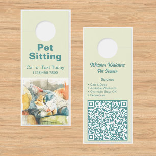 Zen Watercolor Pet Sitter QR Code Door Hanger