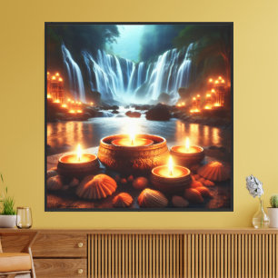 Zen Waterfall Night Landscape Canvas Print