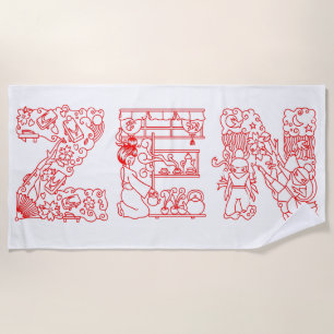 Zen white and red colours one-of-a-kind beach towel