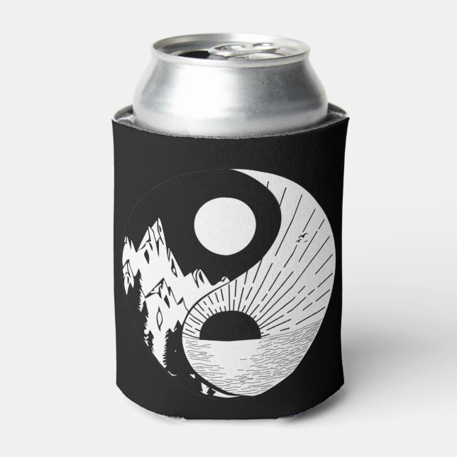 Zen Yin Yang Black White Can Cooler (Can Front)