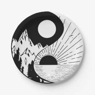 Zen Yin Yang Black White Paper Plate