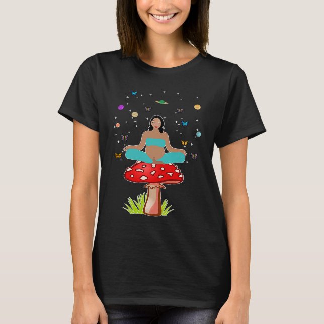 Zen Yoga Meditation Pregnant Women Mushroom Buddha T-Shirt (Front)