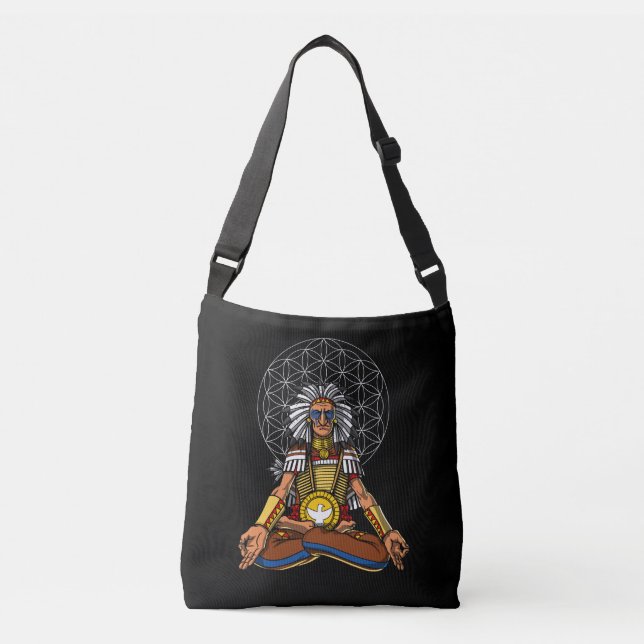 Zen Yoga Native American Chief Indian Meditation Crossbody Bag (Front)