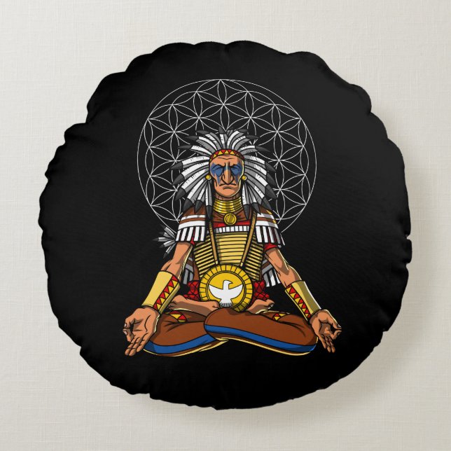 Zen Yoga Native American Chief Indian Meditation Round Cushion (Front)