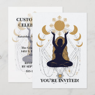 Zen Yoga Pose Golden Sun Meditation Celebration Invitation