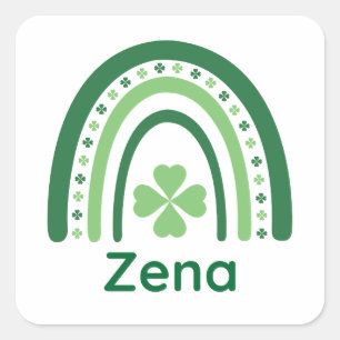 Zena Name Clover Boho Rainbow Square Sticker