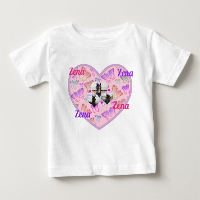 Zena Name With Horses And Butterflies, Baby T-Shirt (Front)