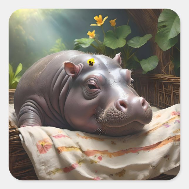 Zena The Baby Hippo Takes Time Out To Sleep, Square Sticker (Front)
