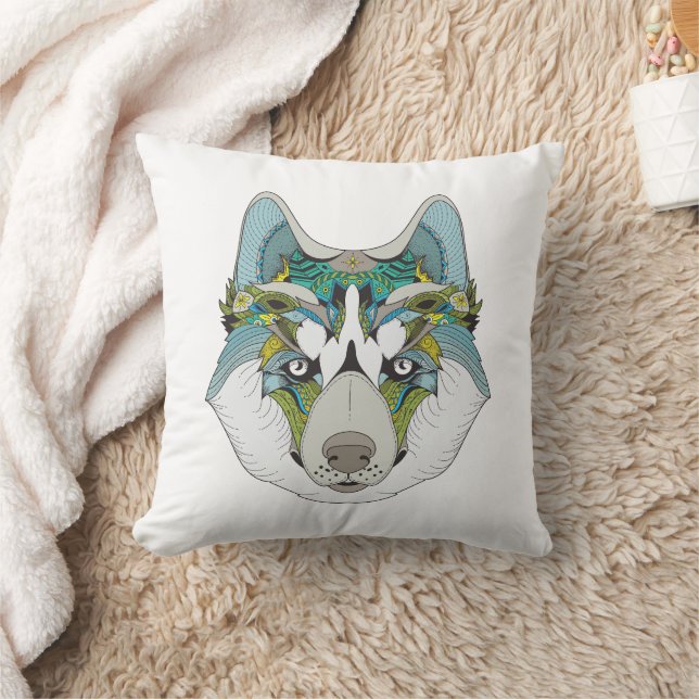 Zenart patterned Husky Dog Blue Husky Face Cushion (Blanket)