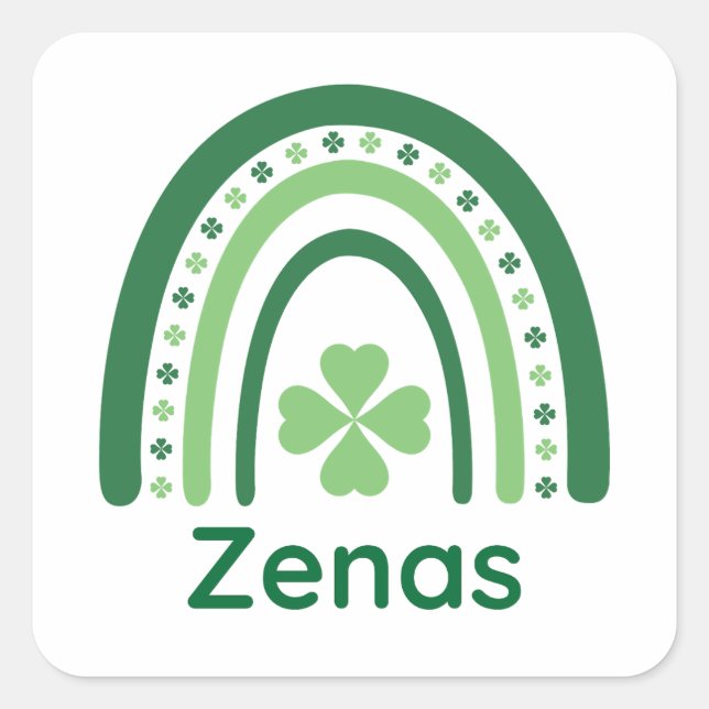 Zenas Name Clover Boho Rainbow Square Sticker (Front)